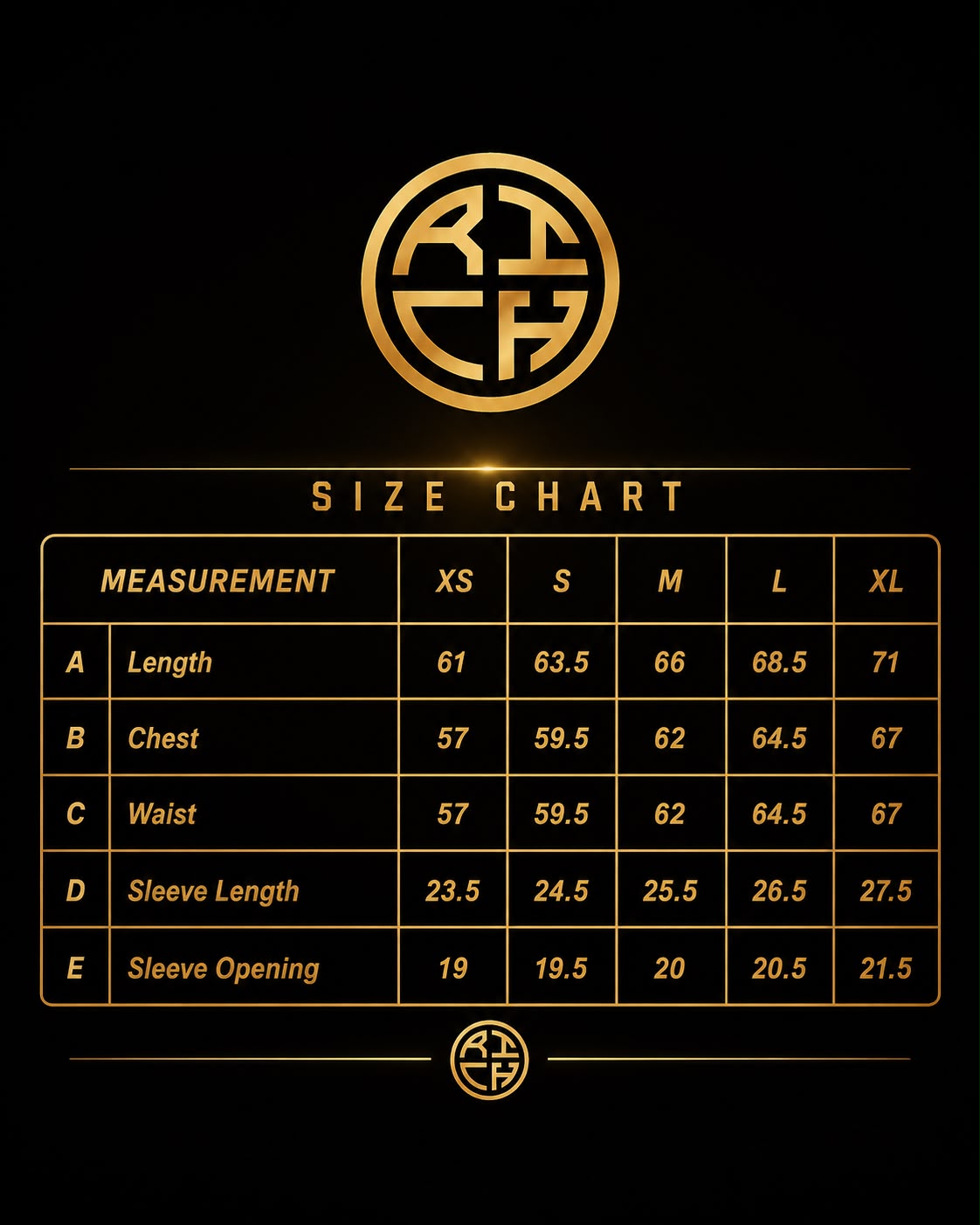Elite Club Jersey size chart for XS to XL.
